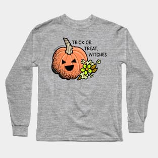 Trick or Treat witches pumpkin with flowers Long Sleeve T-Shirt